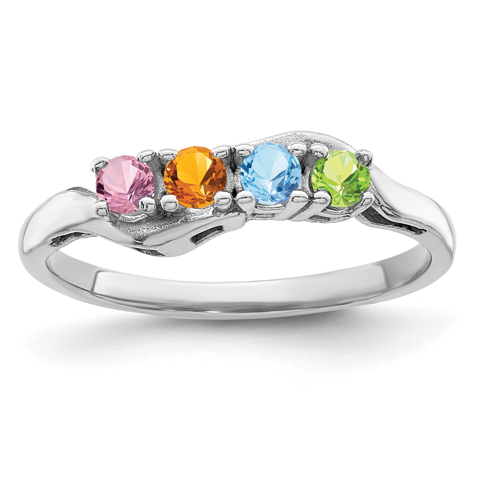 Sterling Silver Rhodium-plated Synthetic 4 Stone Mother's Ring