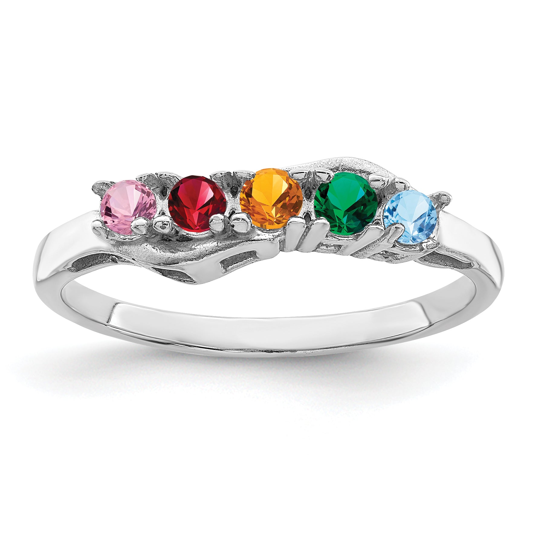 Sterling Silver Rhodium-plated Synthetic 5 Stone Mother's Ring