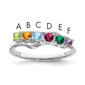 Sterling Silver Rhodium-plated Synthetic 6 Stone Mother's Ring