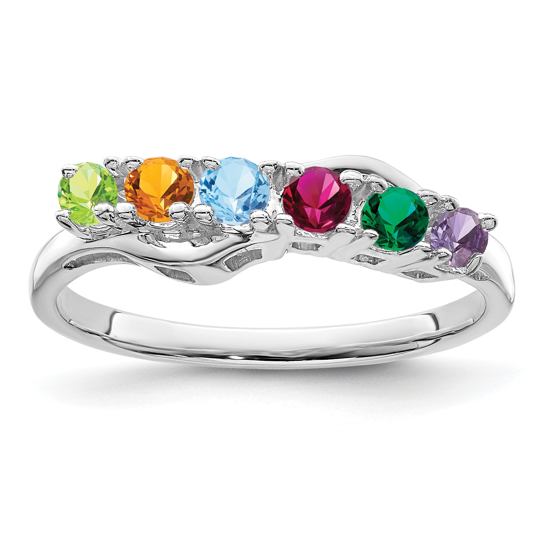 Sterling Silver Rhodium-plated Synthetic 6 Stone Mother's Ring