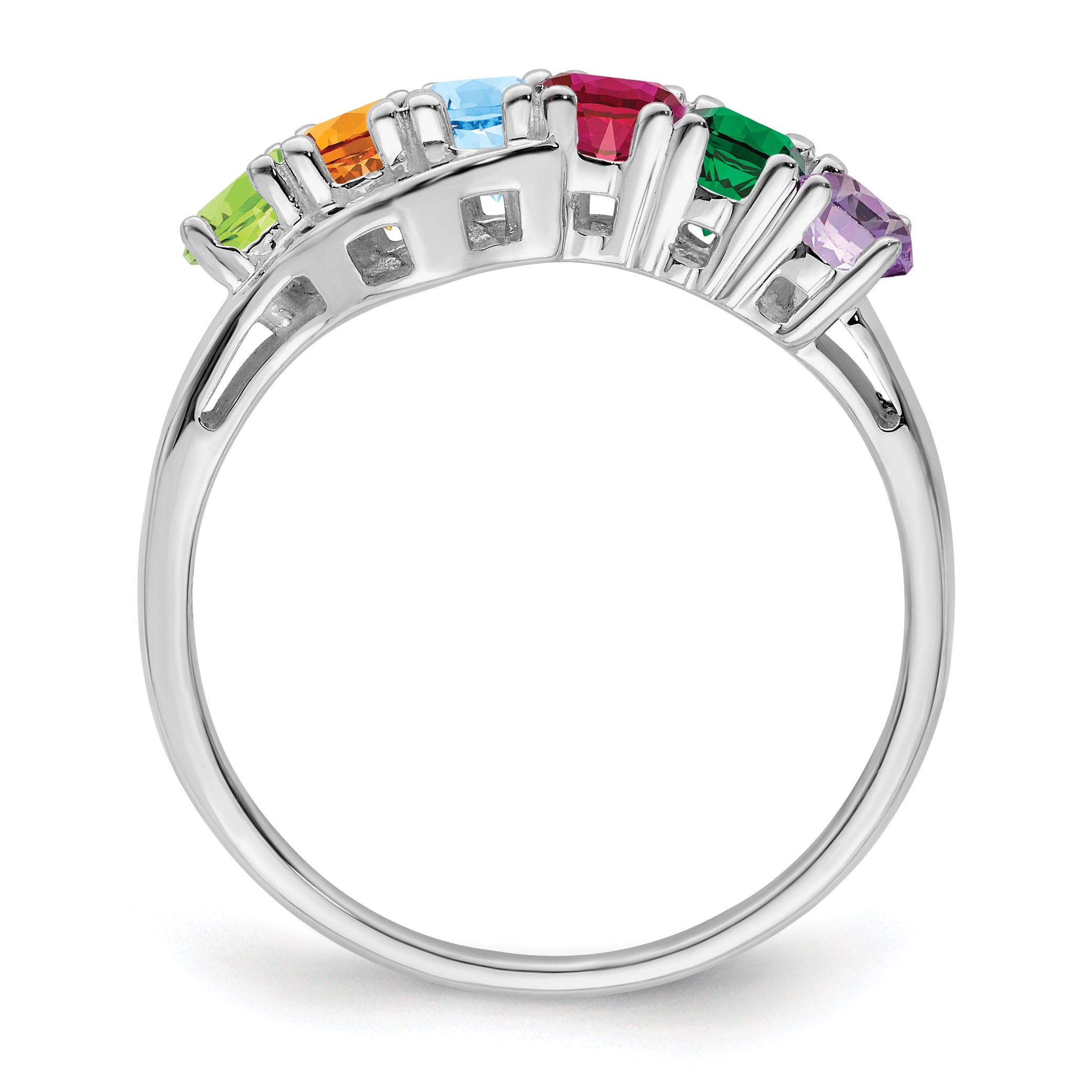 Sterling Silver Rhodium-plated Synthetic 6 Stone Mother's Ring