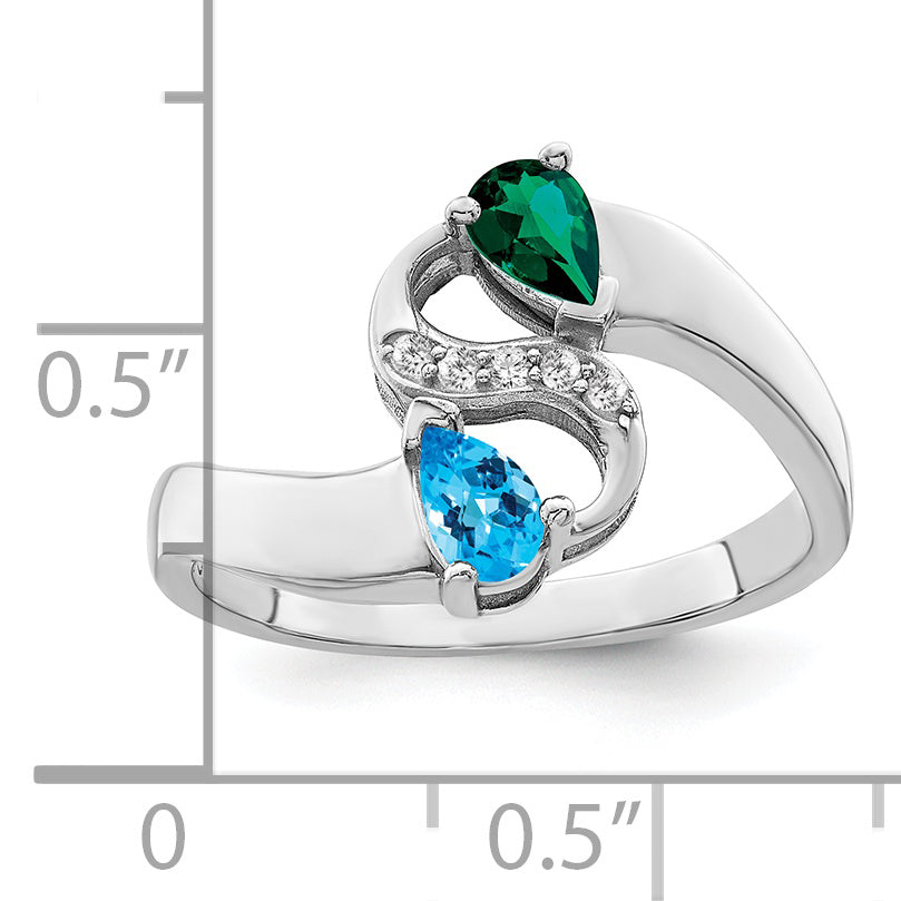 Sterling Silver Rhodium-plated Imitation and Diamond Couple Ring