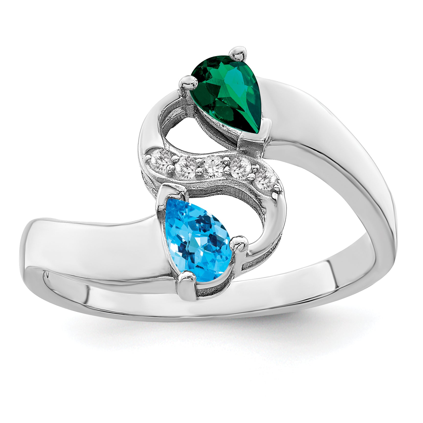 SS Rh-plated Personalized 2-Name Diamond and Synthetic 2 Stone Couple's Rin