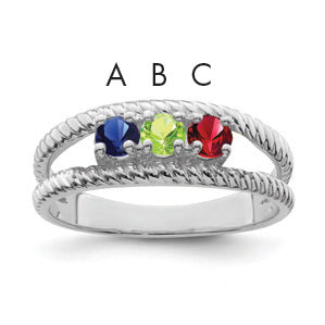 Sterling Silver Rhodium-plated Synthetic 3 Stone Mother's Ring