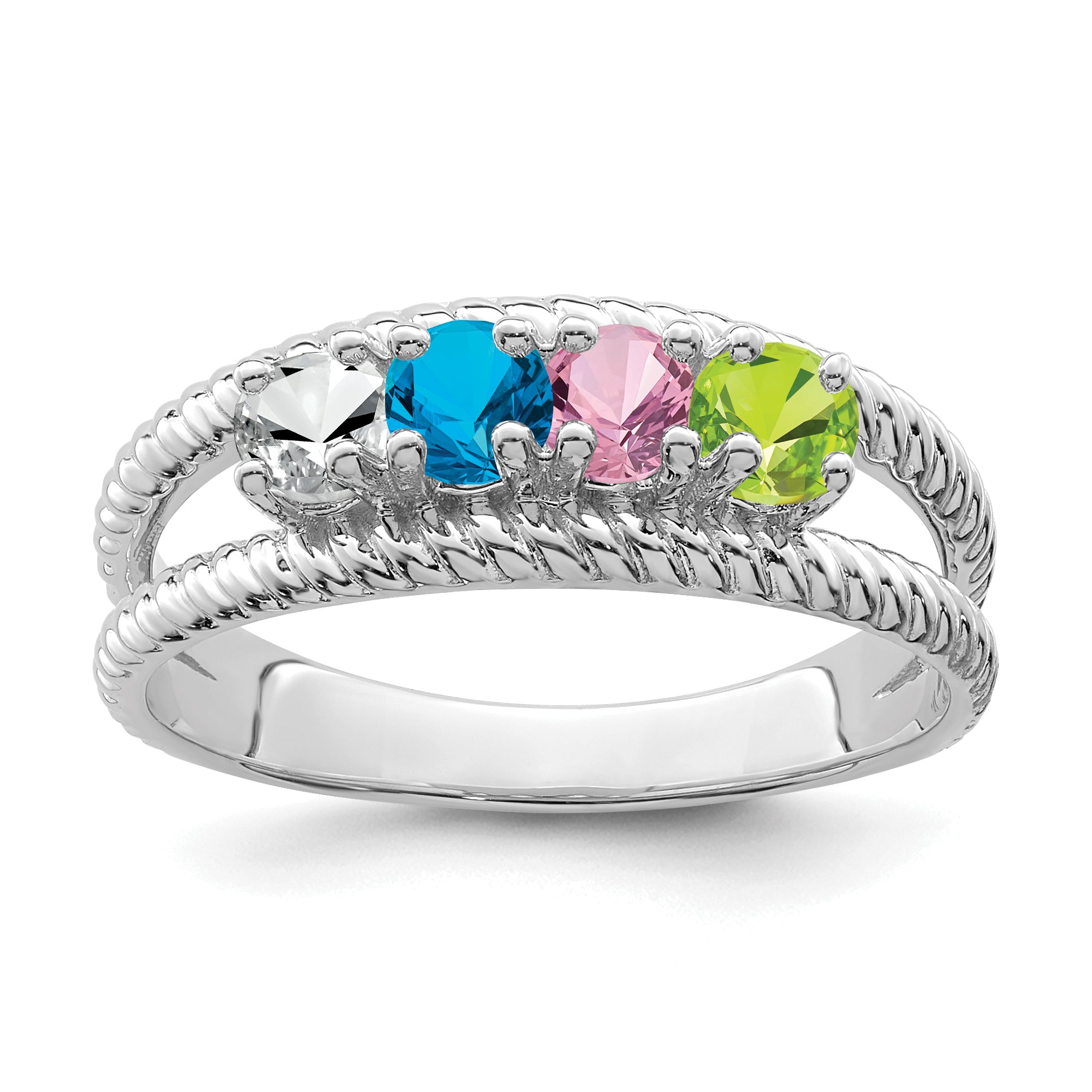 Sterling Silver Rhodium-plated Synthetic 4 Stone Mother's Ring
