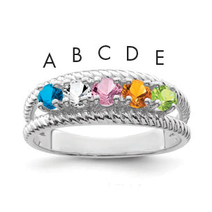 Sterling Silver Rhodium-plated Synthetic 5 Stone Mother's Ring
