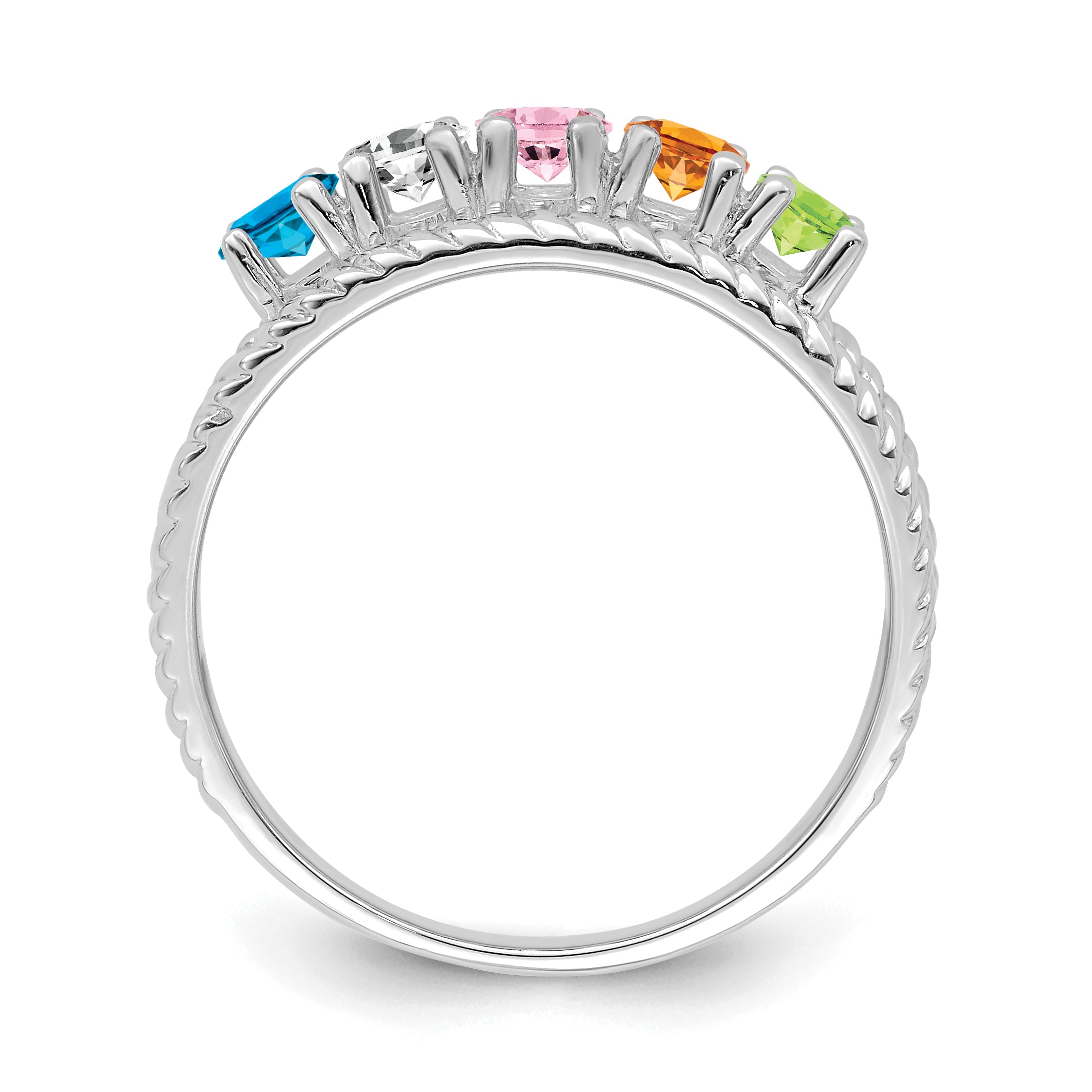 Sterling Silver Rhodium-plated Synthetic 5 Stone Mother's Ring