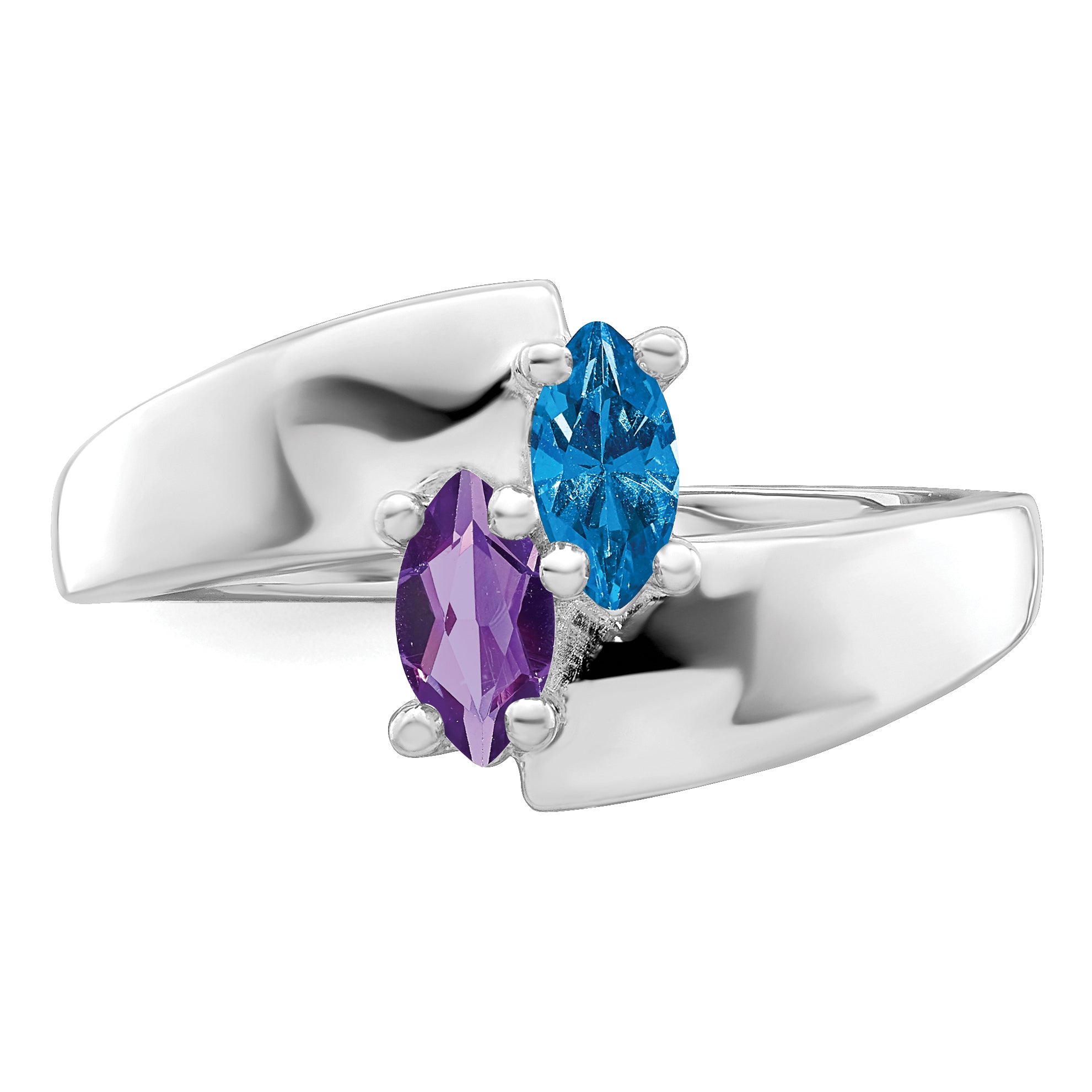 Sterling Silver Rhodium-plated Synthetic 2 Stone Mother's Ring