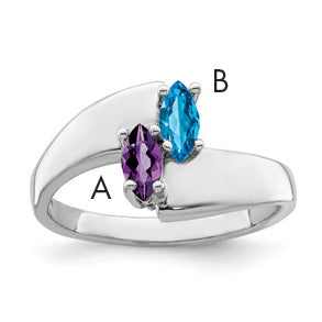 Sterling Silver Rhodium-plated Synthetic 2 Stone Mother's Ring