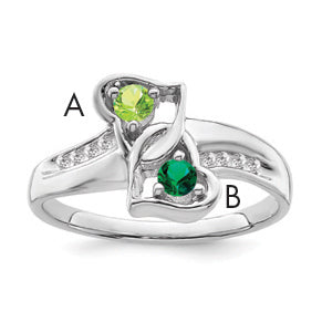 SS Rh-plated Personalized 2-Name Diamond and Synthetic 2 Stone Couple's Rin