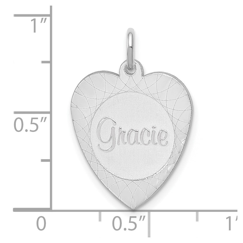 Sterling Silver/Rhodium-plated Heart Disc Name Charm