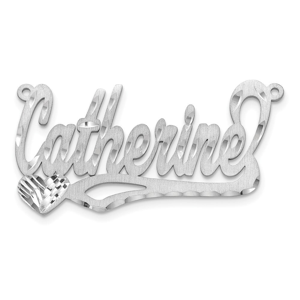 Sterling Silver/Rhodium-plated Satin Diamond-cut Heart Name Plate