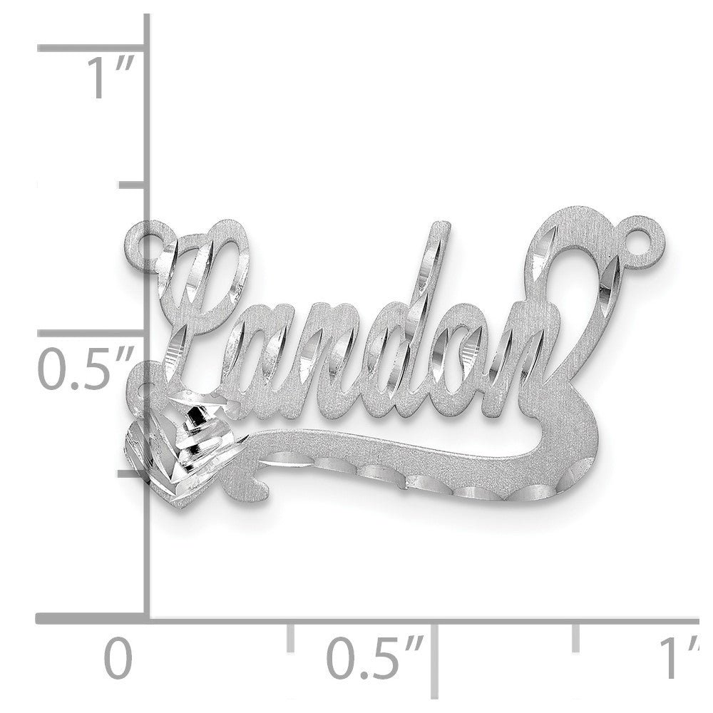 Sterling Silver/Rhodium-plated Satin Diamond-cut Heart Name Plate