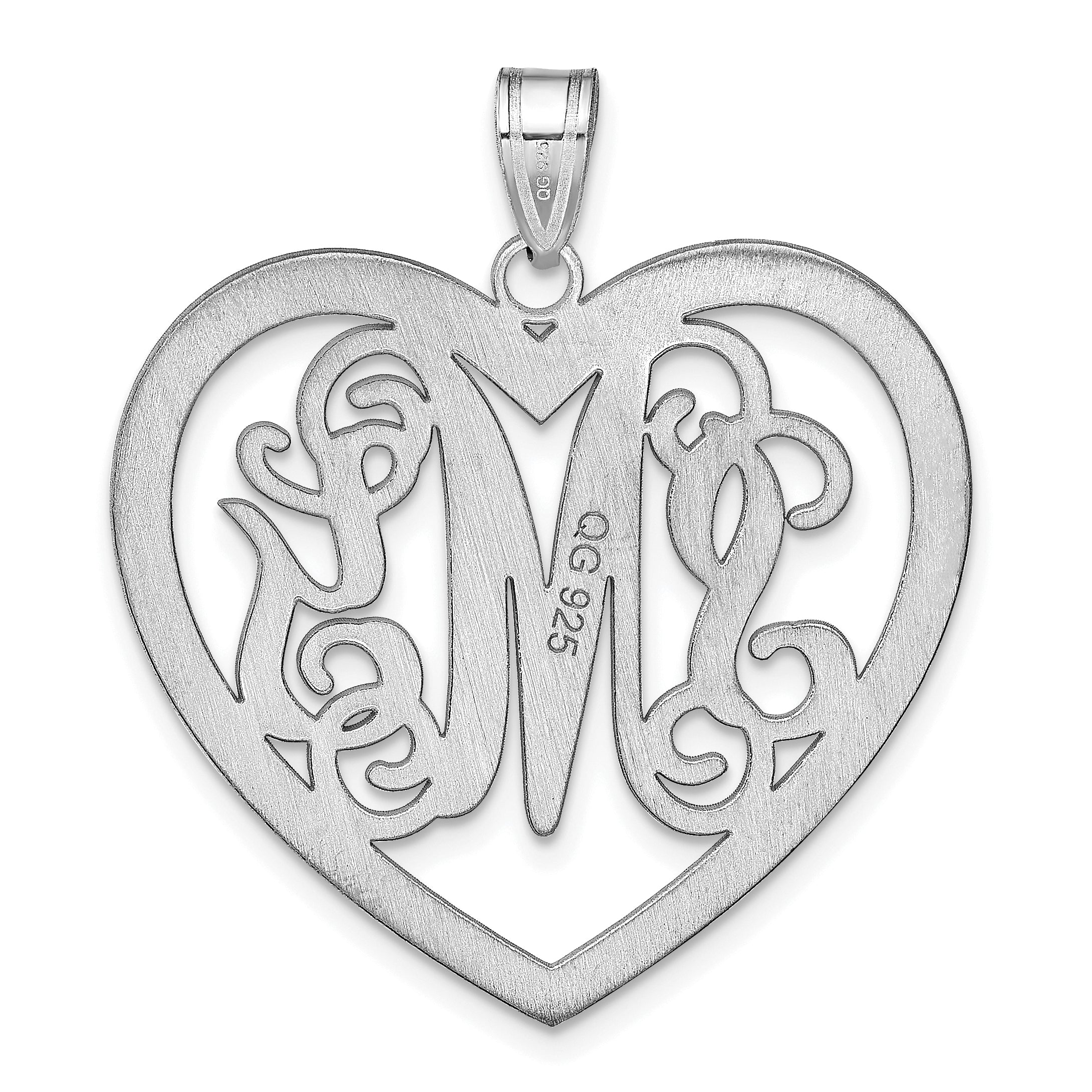 Sterling Silver/Rhodium-plated Large Monogram Heart Pendant