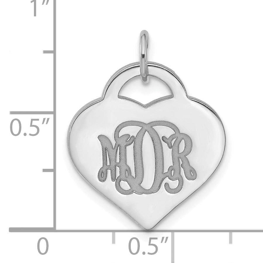 Sterling Silver/Rhodium-plated Monogram Heart Charm