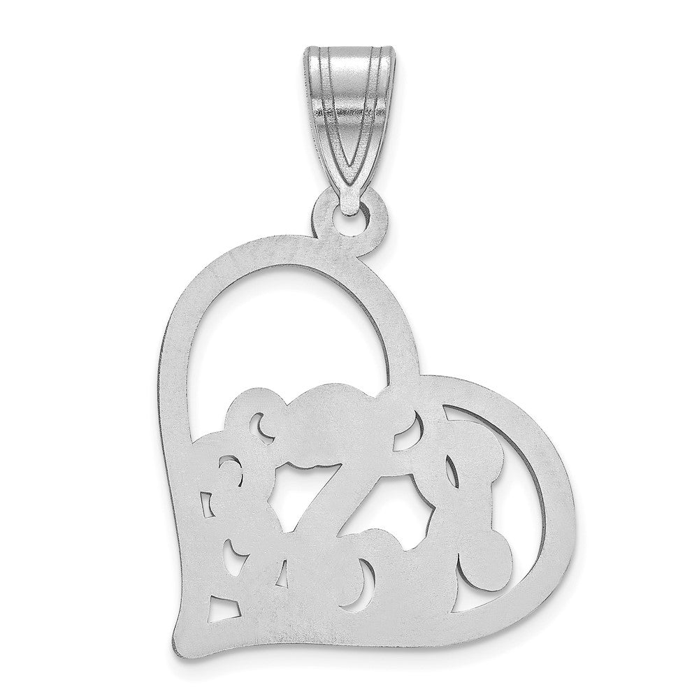 Sterling Silver/Rhodium-plated Etched Heart Pendant