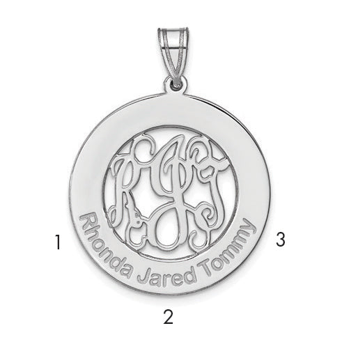 Sterling Silver/Rhodium-plated Round Family Monogram Pendant
