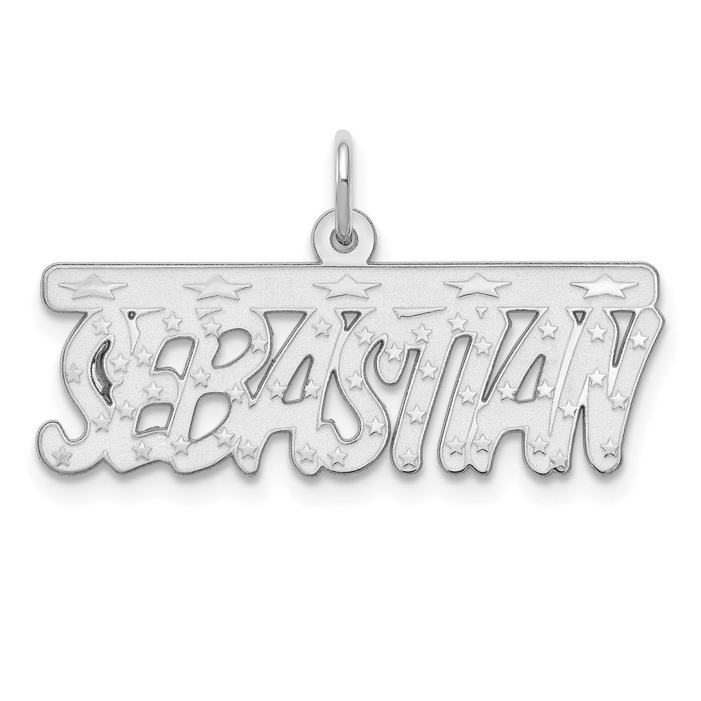 Sterling Silver/Rhodium-plated Satin Stars Name Plate