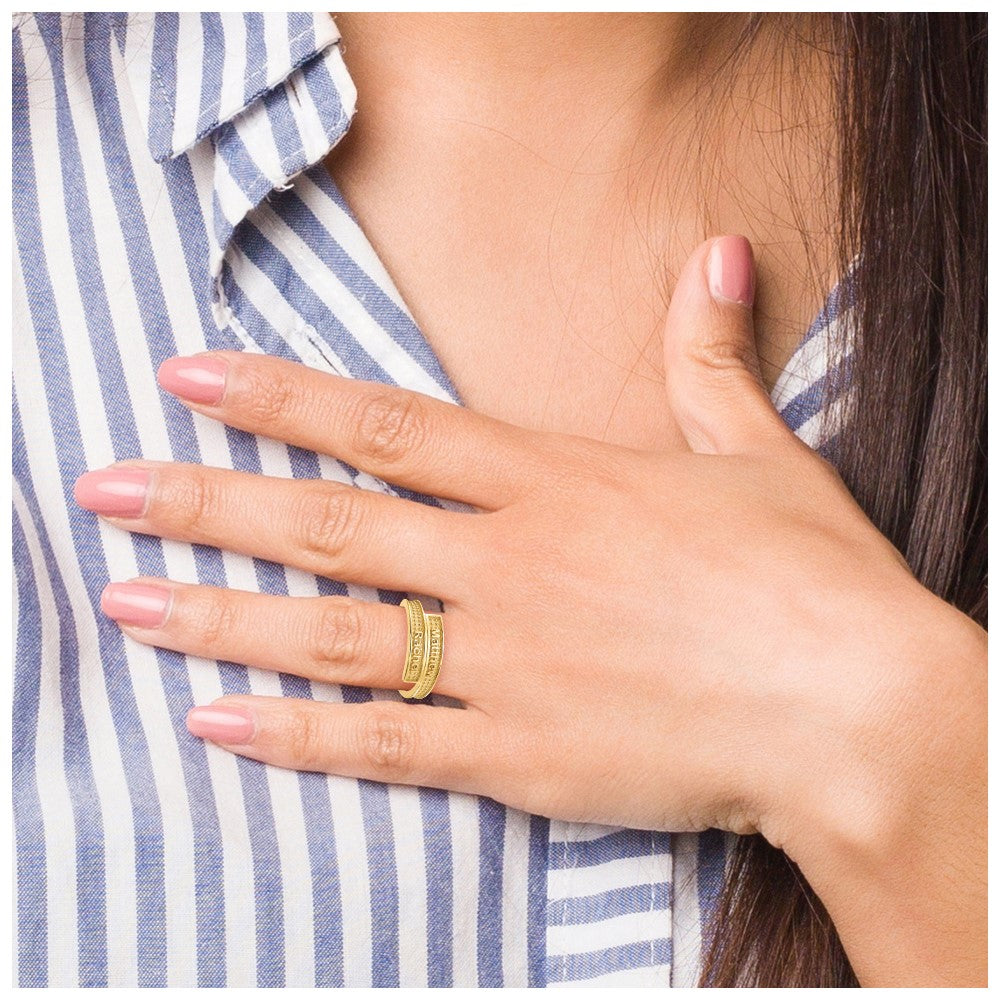 SS/Gold-plated Personalized Polished with Sandblasted Background Ring
