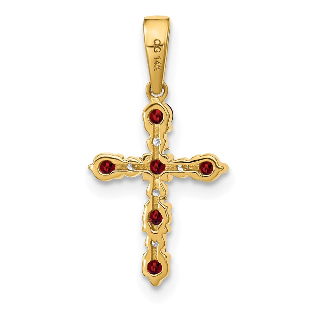 14K Garnet And Diamond Cross Pendant