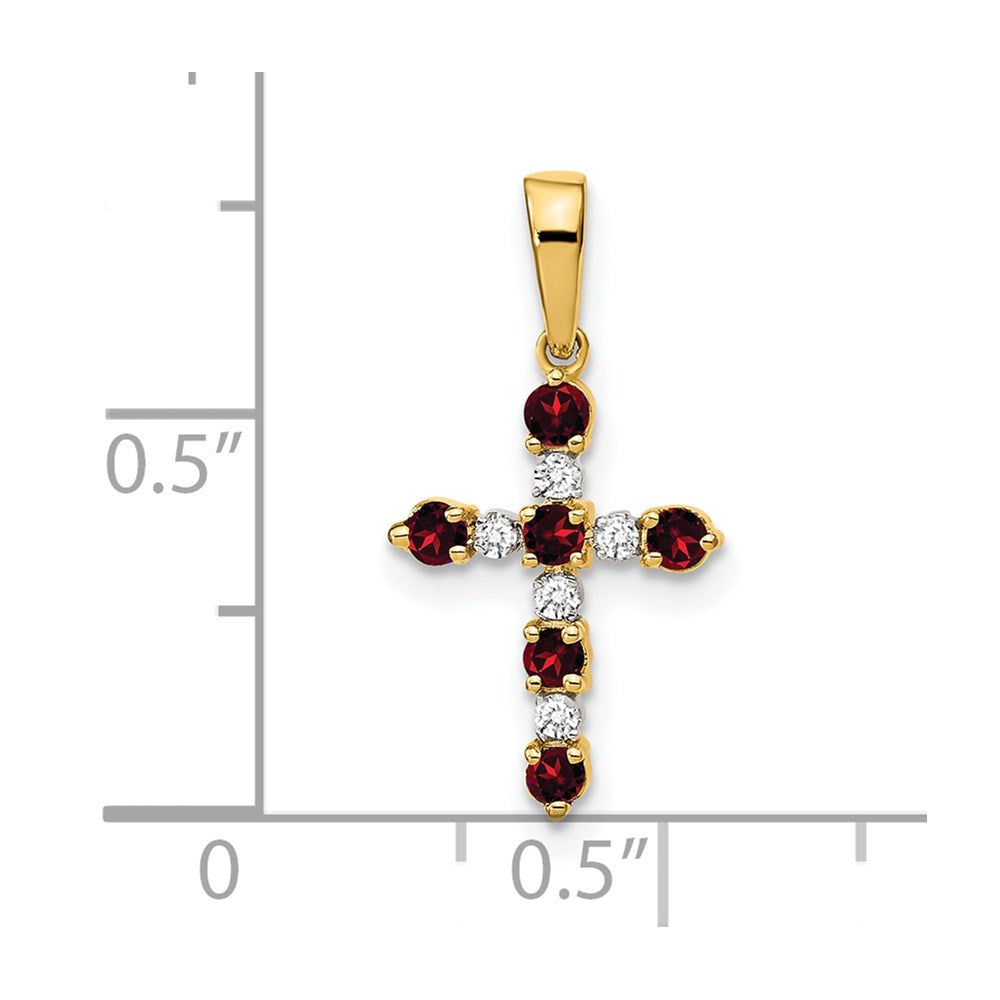 14K Garnet And Diamond Cross Pendant