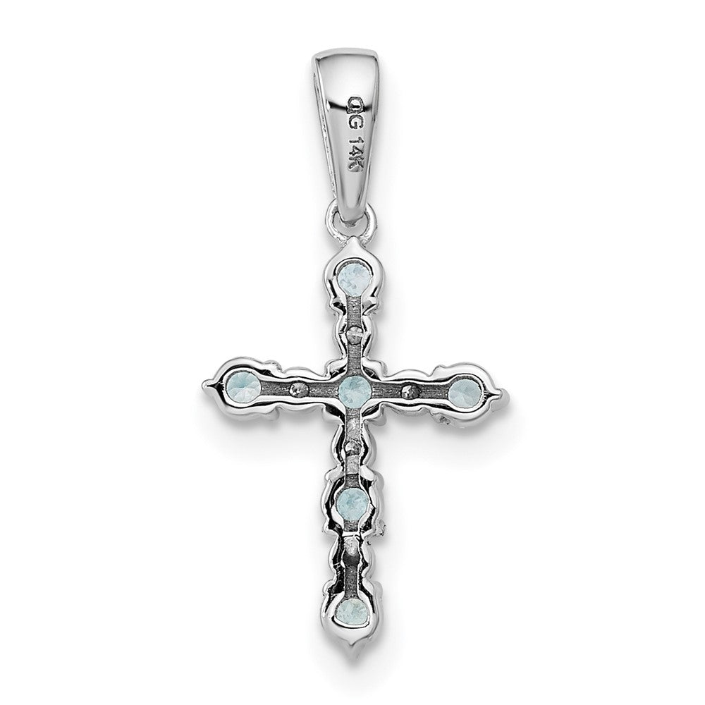 14K White Gold Blue Topaz And Diamond Cross Pendant