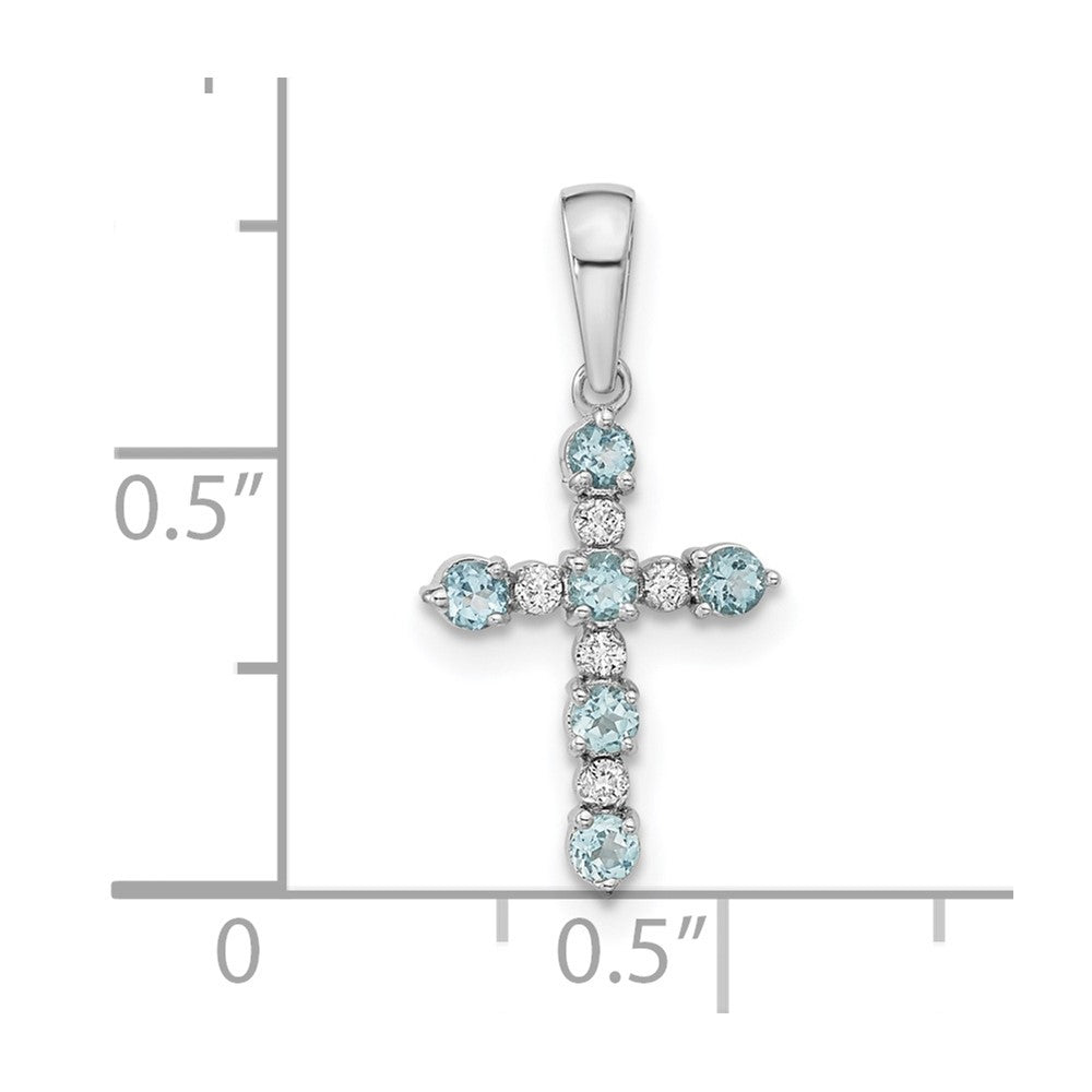 14K White Gold Blue Topaz And Diamond Cross Pendant