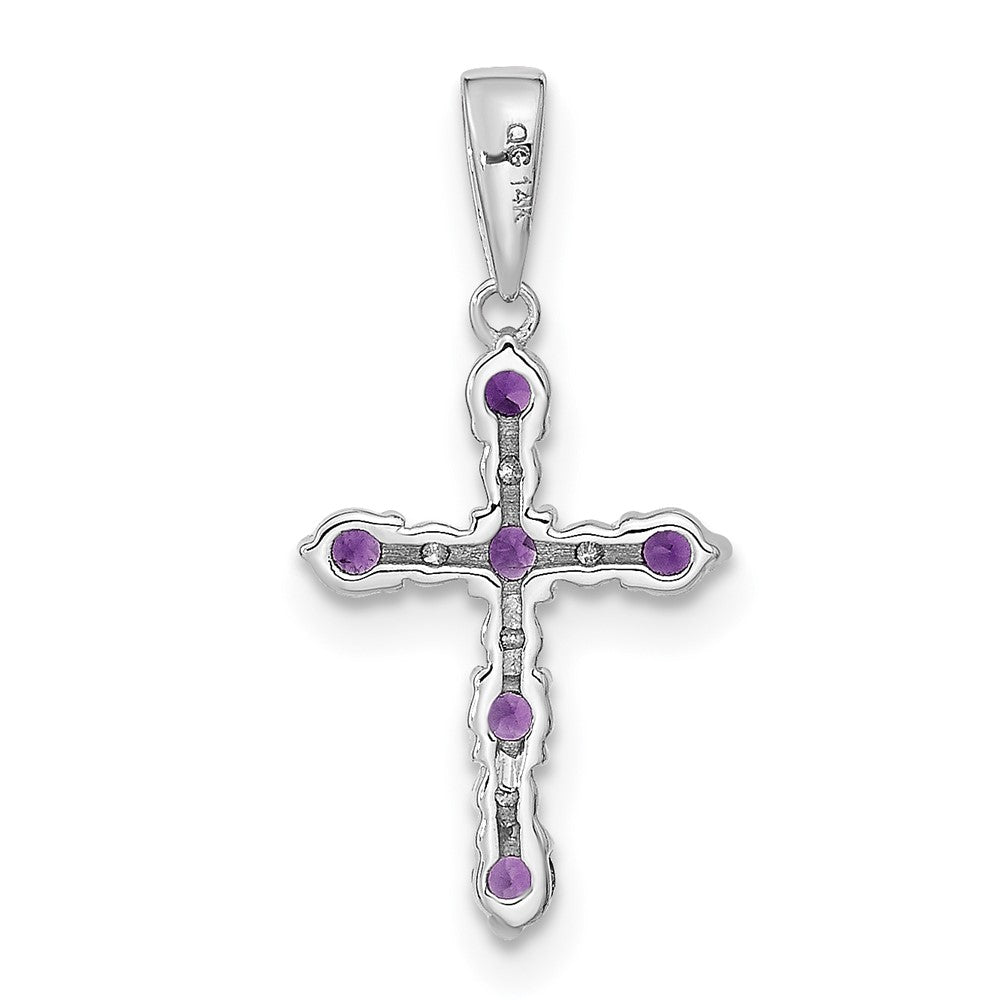 14K White Gold Amethyst And Diamond Cross Pendant