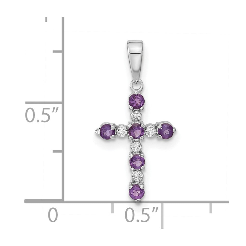 14K White Gold Amethyst And Diamond Cross Pendant