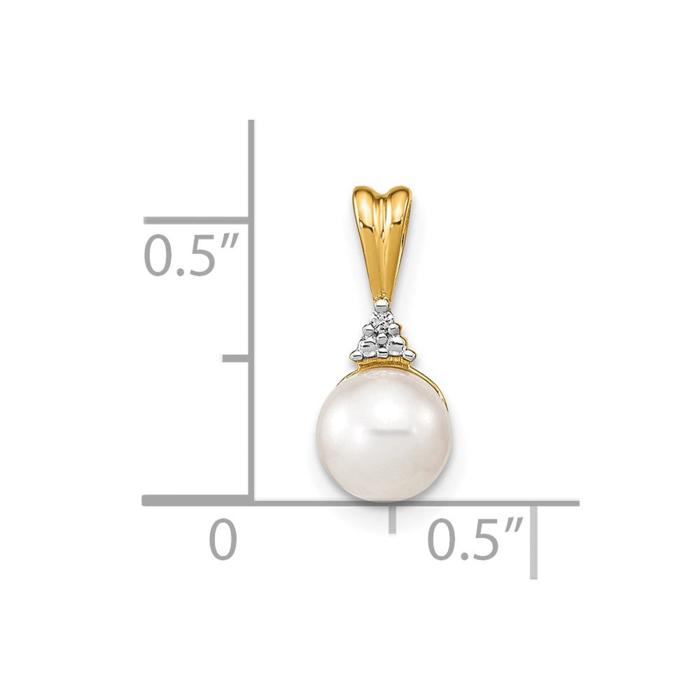 14k 6-7mm White Round FW Cultured Pearl and Diamond Pendant