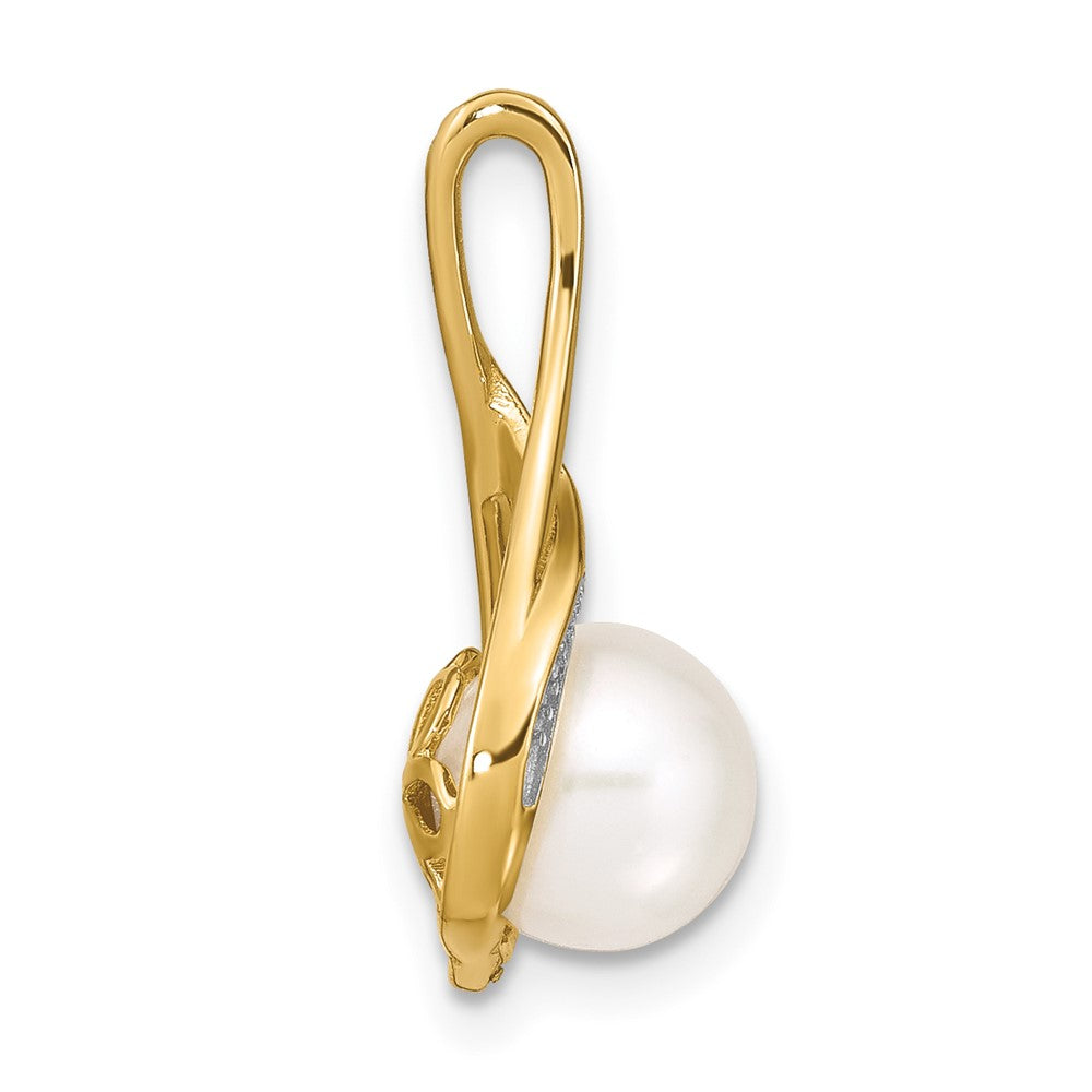 14k 7-8mm White Round FW Cultured Pearl and Diamond Pendant