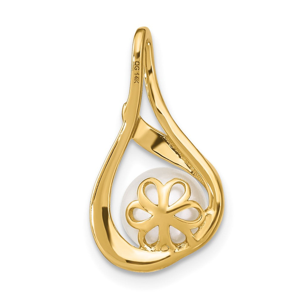 14k 7-8mm White Round FW Cultured Pearl and Diamond Pendant