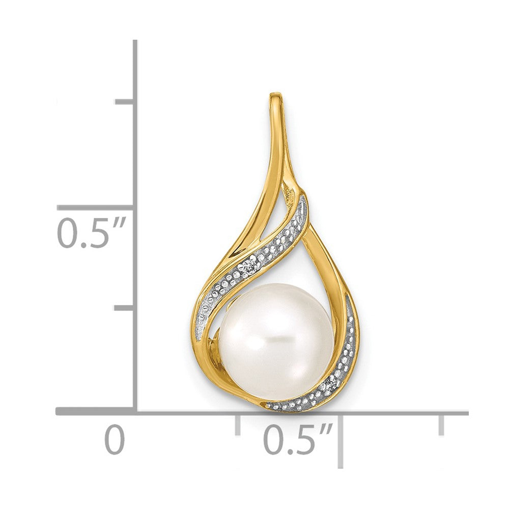 14k 7-8mm White Round FW Cultured Pearl and Diamond Pendant
