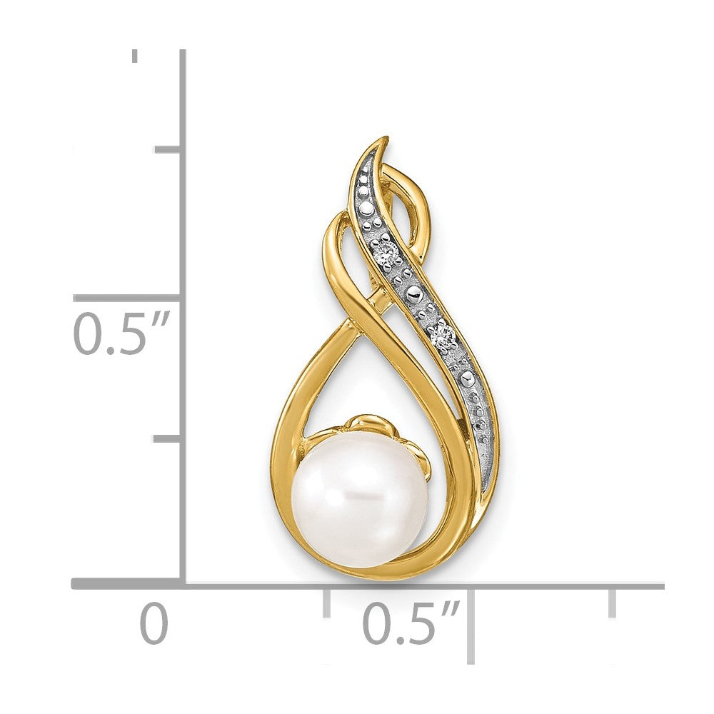 14k 6-7mm White Round FW Cultured Pearl and Diamond Pendant