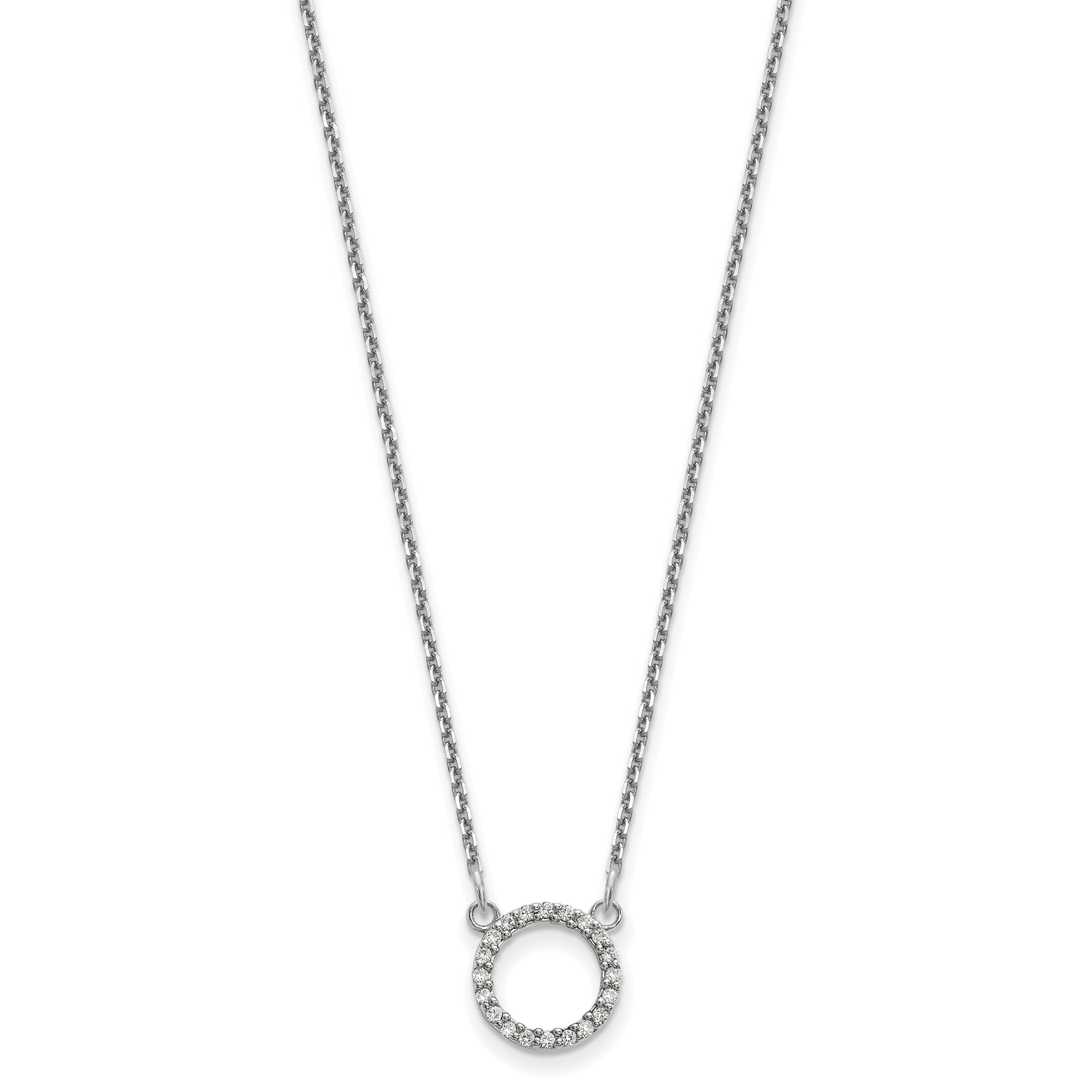 14k White Gold Polished 1/15 carat AAA Diamond Open Circle 18 inch Necklace