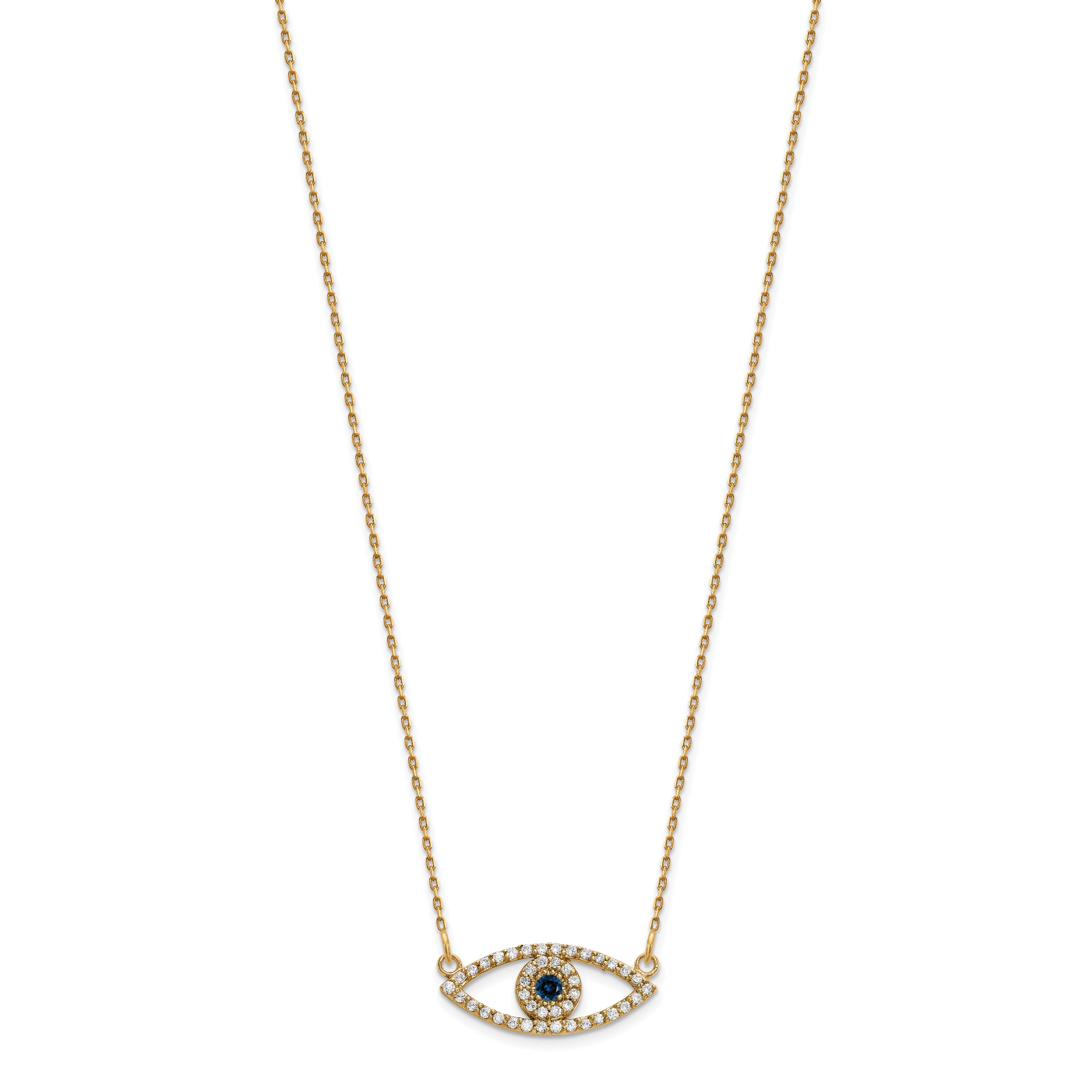 14K Small Necklace Diamond And Sapphire Evil Eye