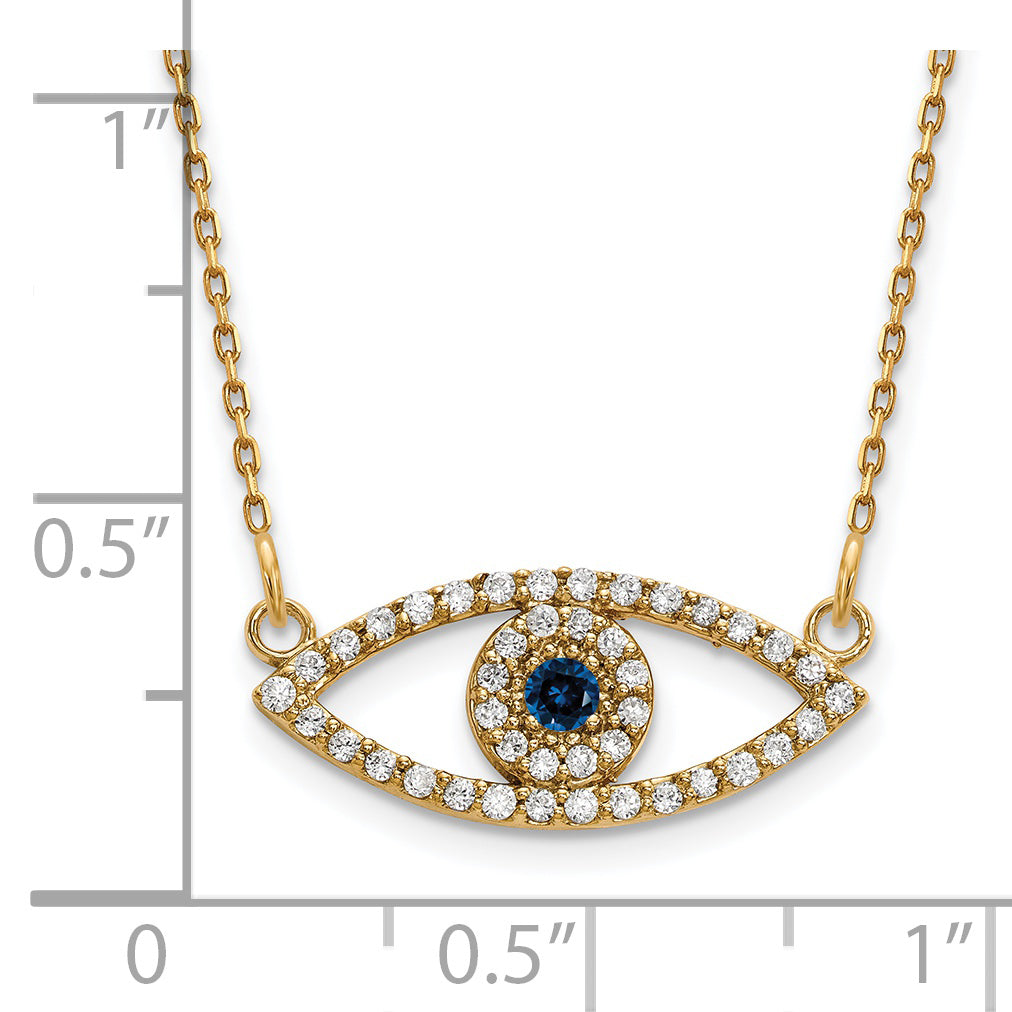 14K Small Necklace Diamond And Sapphire Evil Eye
