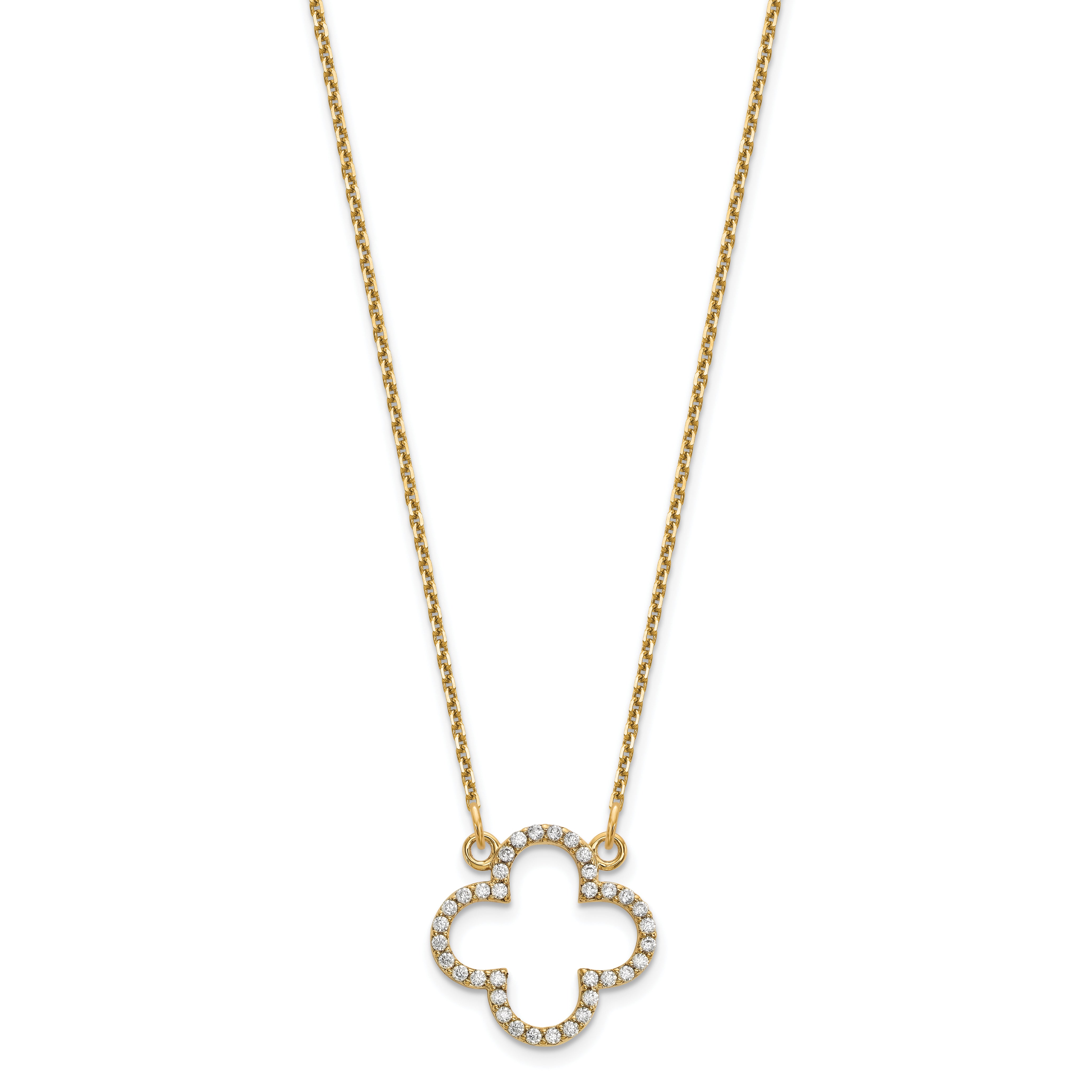 14k Polished 1/4 carat Diamond Quatrefoil Design 18 inch Necklace
