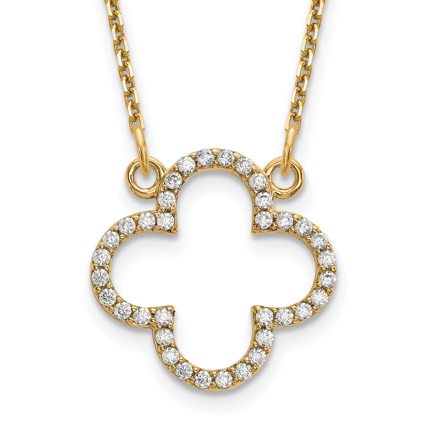 14k Polished 1/4 carat Diamond Quatrefoil Design 18 inch Necklace