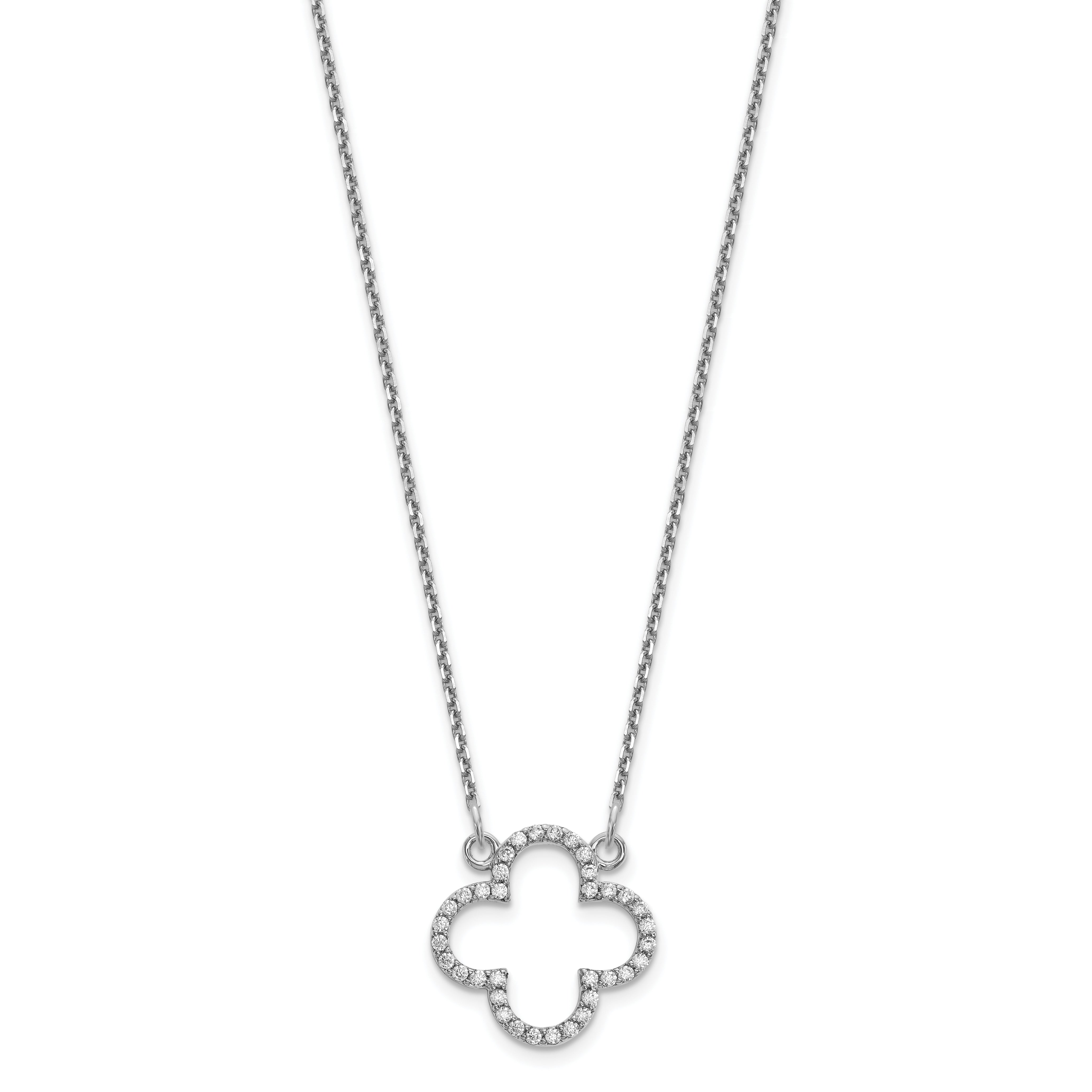 14k White Gold Polished 1/4 carat Diamond Quatrefoil Design 18 inch Necklace