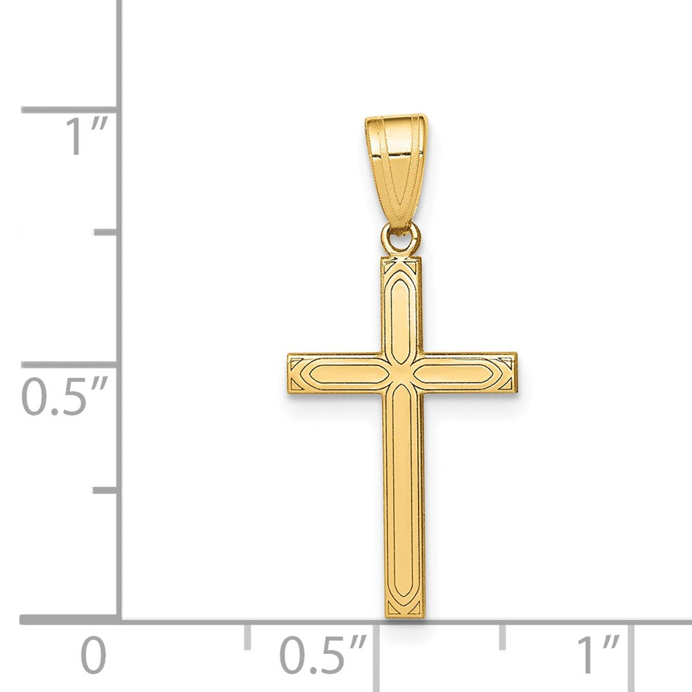 14k Solid Laser Etched Cross Pendant