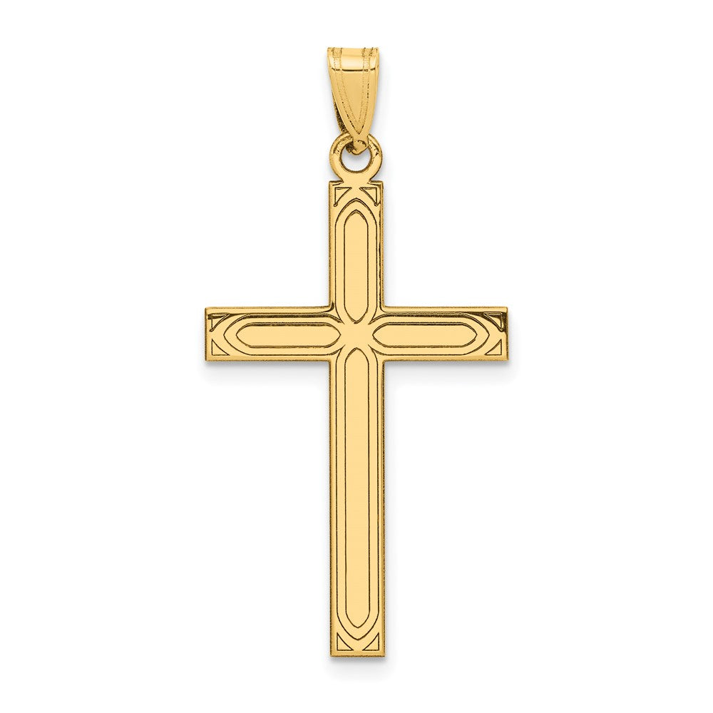 14k Solid Laser Etched Cross Pendant