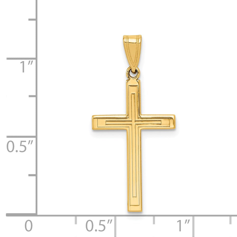 14k Solid Laser Etched Cross Pendant