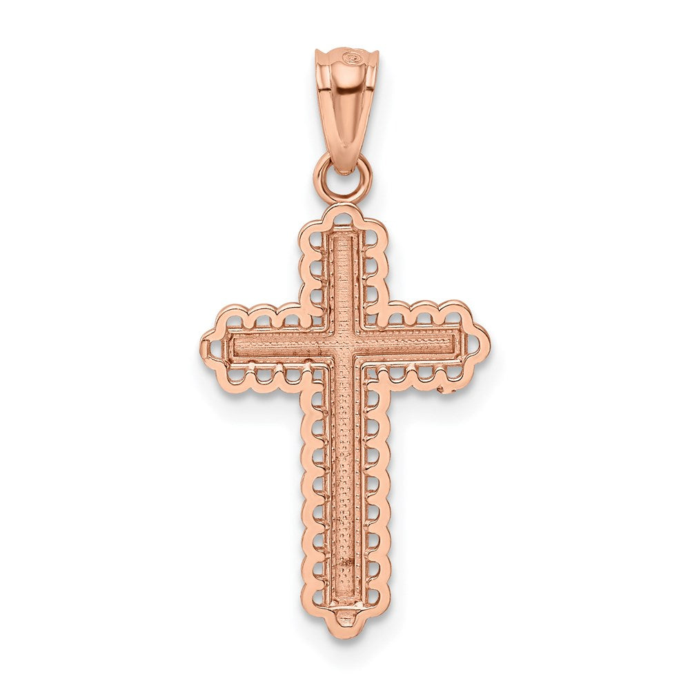 14k Rose Gold Rhodium Diamond Cut Cross Pendant