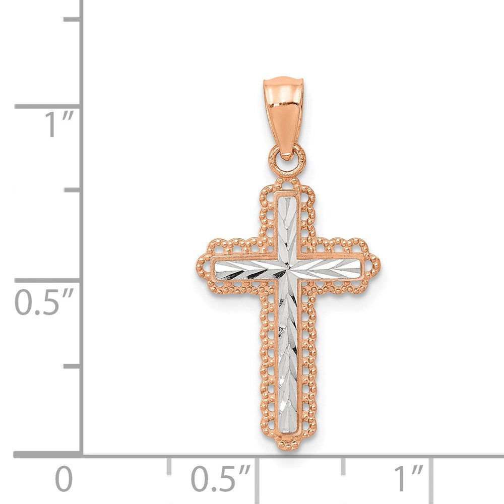 14k Rose Gold Rhodium Diamond Cut Cross Pendant