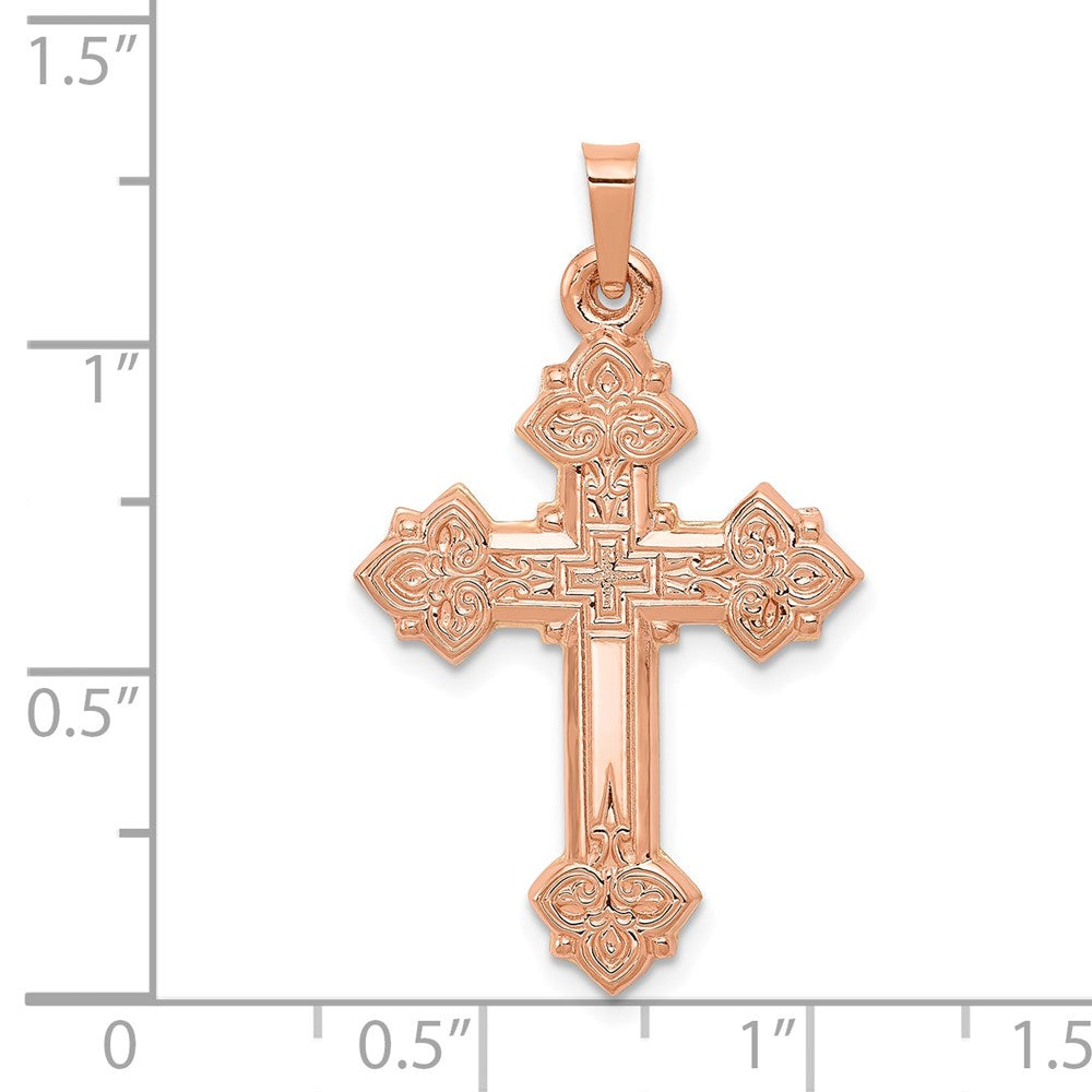 14K Rose Gold Fleur de Lis Cross Pendant