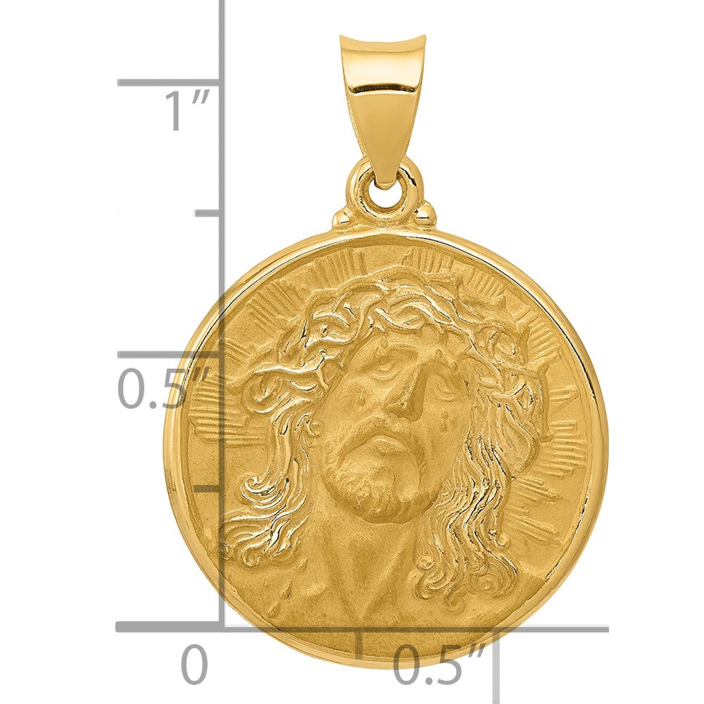 14k Polished and Satin Face of Jesus Medal Hollow Pendant