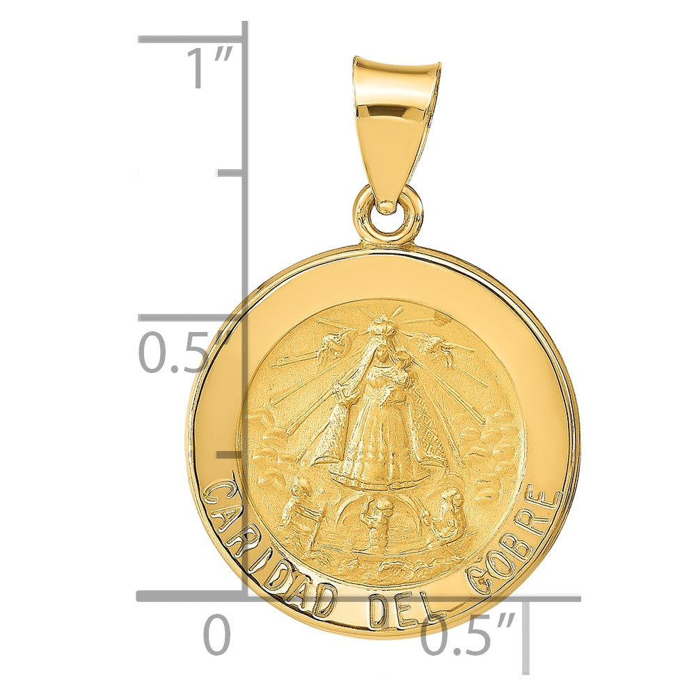 14k Polished and Satin Caridad del Cobre Medal Hollow Pendant