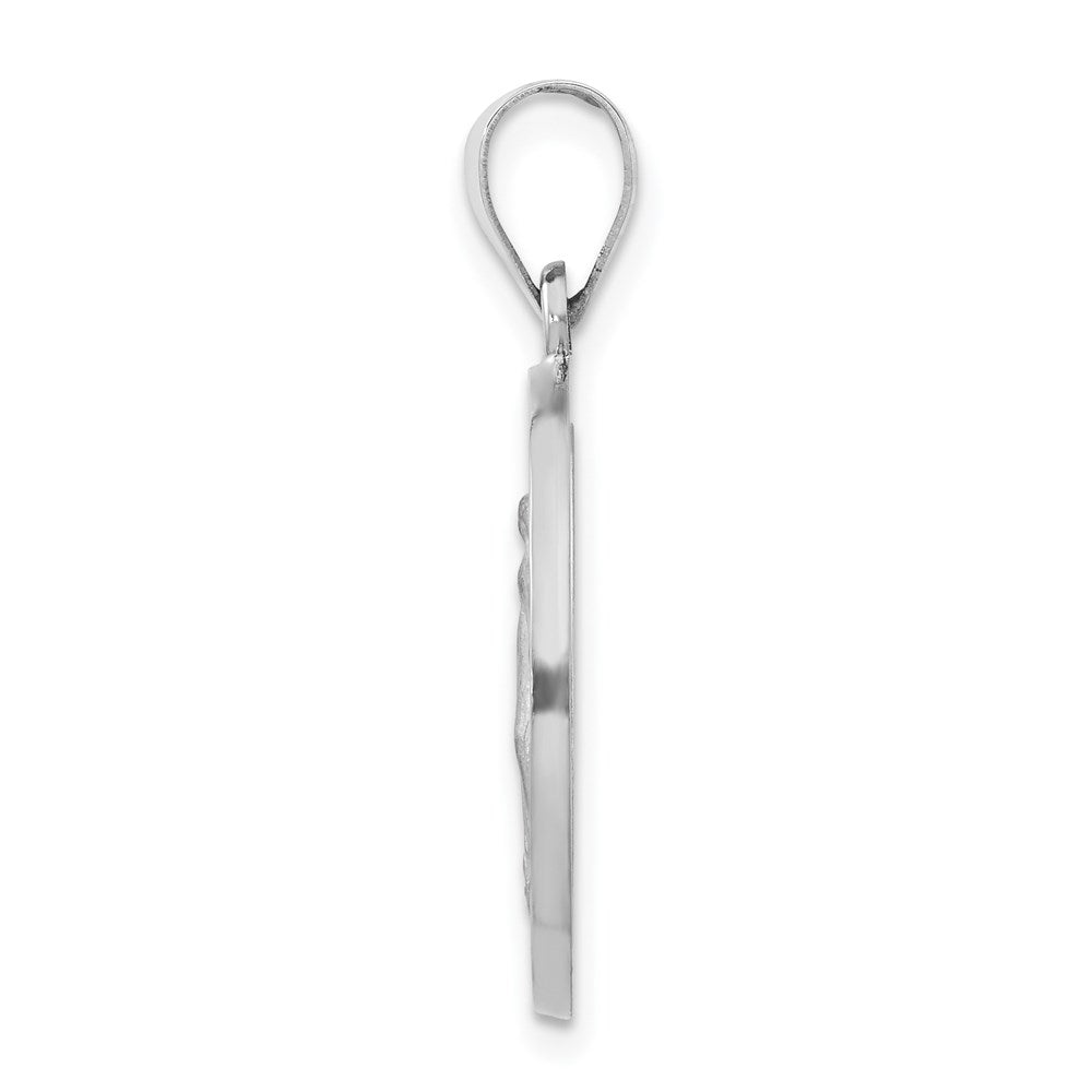 14k White Gold Polished /Satin Miraculous Medal Hollow Pendant