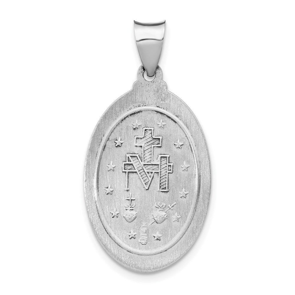 14k White Gold Polished/Satin Miraculous Medal Hollow Pendant